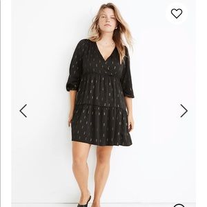 Madewell metallic jacquard faux-wrap tiered dress